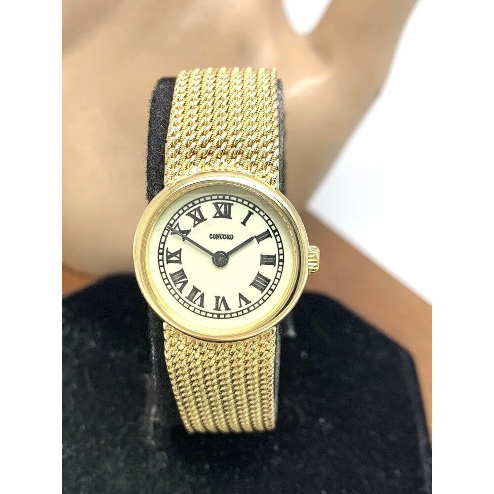 Concord Women's Watch 14k Yellow Gold Roman Dial Vintage Swiss Hand Wind 21mm